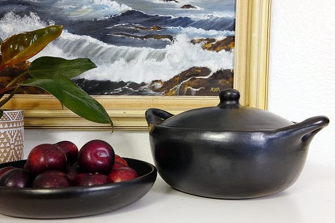 Authentic Chamba Casserole - Elegant Handmade Black Clay Cooking Pot with Cover - Perfect for