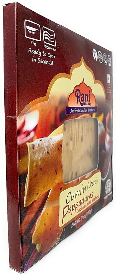Rani Pappadums (Indian Lentil Wafer Snack) Jeera (Cumin) Papad 7oz (200g) Approximately 15pc, 7