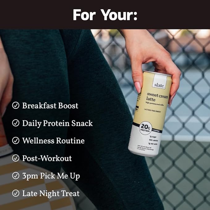 Slate Milk - High Protein Iced Coffee - Sweet Cream Latte - 175mg Caffeine, Lactose Free Energy