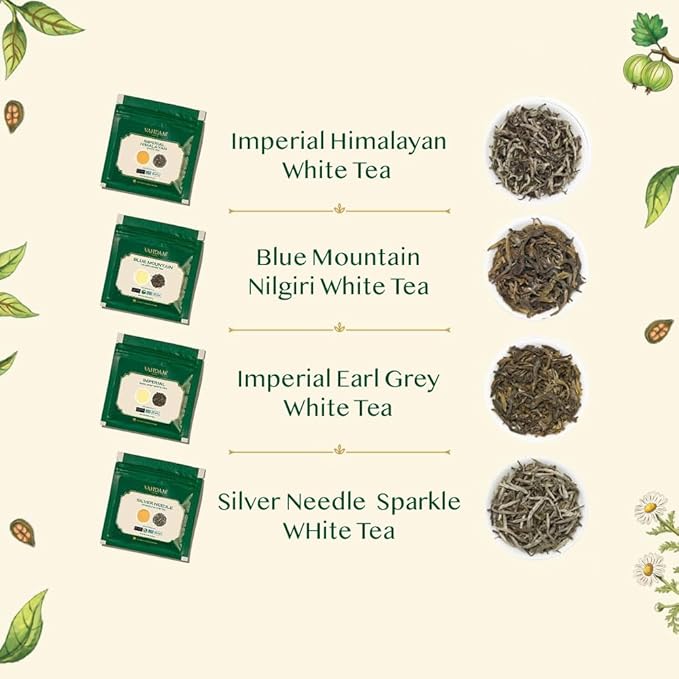 VAHDAM, Assorted White Tea Sampler Gift Set, Gluten Free, Non GMO - 4 Unblended White Loose Leaf