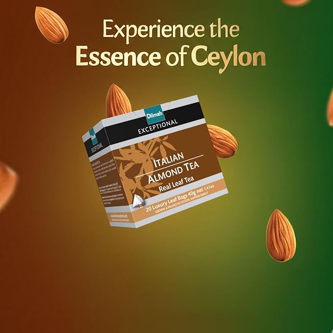 Dilmah Exceptional Italian Almond Ceylon Black Tea - 20 Luxury Leaf Tea Bags (40g) | Sweet