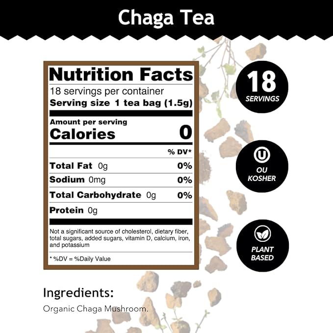 Buddha Teas - Chaga Tea - Organic Herbal Tea - For Cognitive Balance & Overall Health - With Chaga