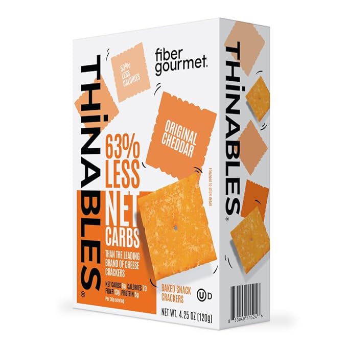 Fiber Gourmet Original Thinables Baked Cheese Crackers – Low Calorie, High Fiber Snack – 6g Net