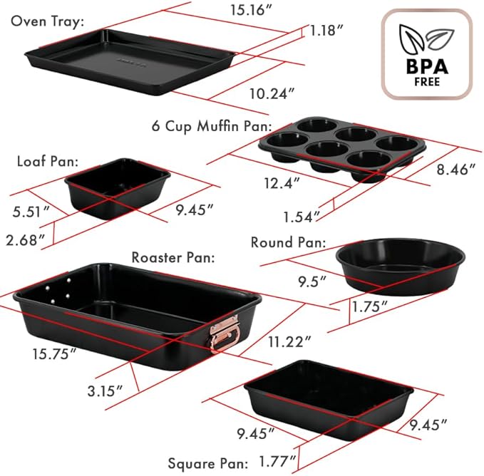 Nonstick Ceramic Bakeware Set – 8 Piece Baking Pans Set, Oven Safe to 450°F, Includes Muffin Pans