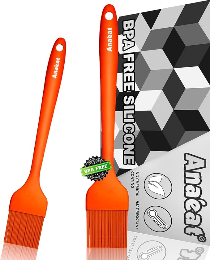Anaeat Silicone Basting Pastry Brush- 2 Pack Heat Resistant Brushes with Soft Bristles, Hygienic