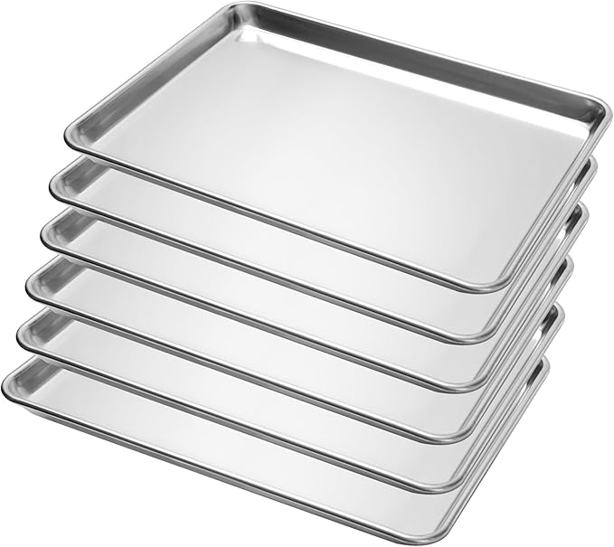6 Pack Half Size Baking Sheet Pan Aluminum Commercial Pan for Oven Freezer Bakery Hotel Restaurant