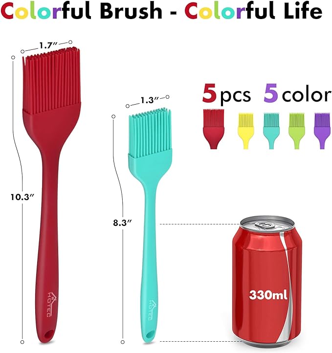 HOTEC 600℉ Heat Resistant BPA Free Silicone Marinading Meat Grill Basting Pastry Brush for Oil