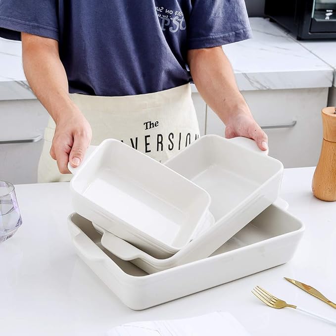 KOOV Bakeware Set, Ceramic Baking Dish Set, Rectangular Casserole Dish Set, lasagna Pan, Baking