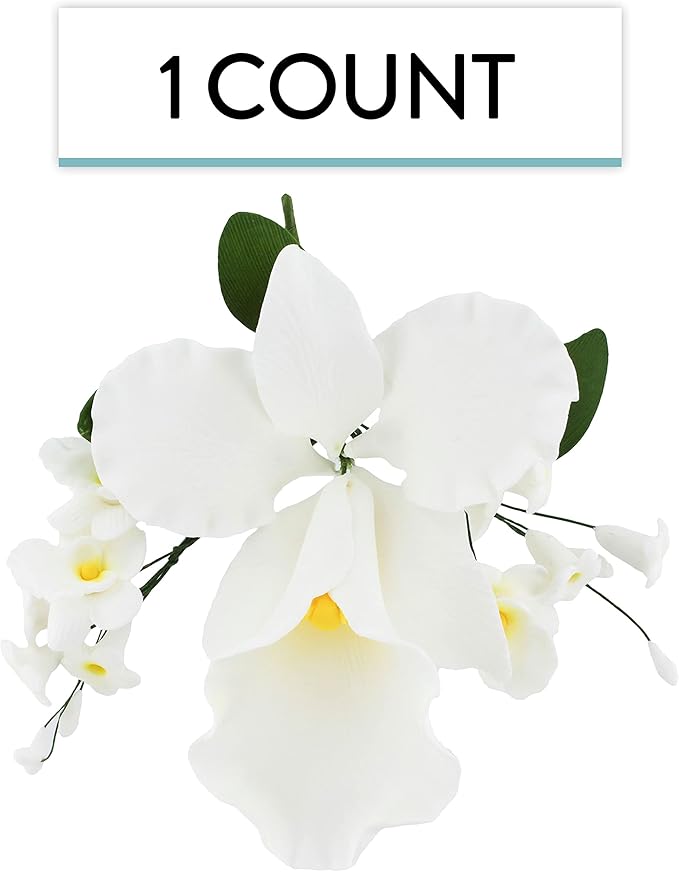 Global Sugar Art Cattleya Orchid Sugar Cake Flowers Arched Spray, White, 1 Count by Chef Alan