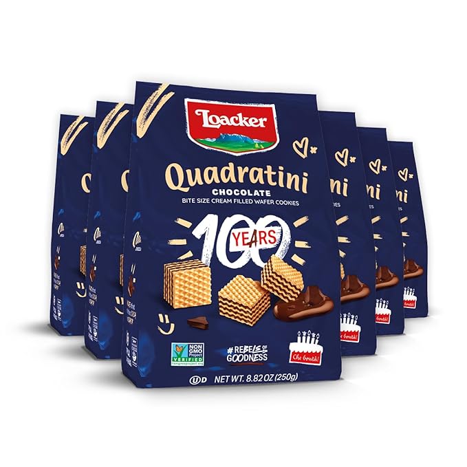 Loacker Quadratini Chocolate Wafer Cookies LARGE - 30% Less Sugar - Premium Crispy Bite Size Wafers