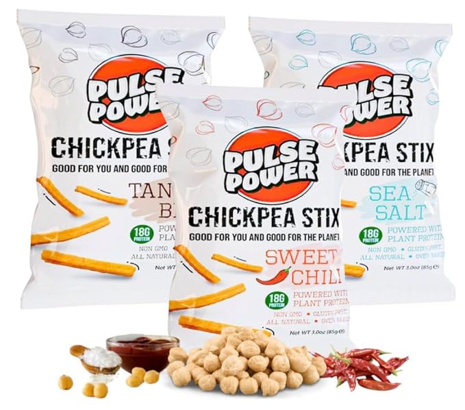 Pulse Power Chickpea Stix - Crunchy Snacks, High Protein, Gluten Free, Non-GMO, Vegan (3 pack, 3