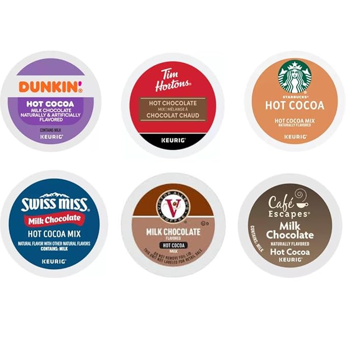 Milk Chocolate Hot Cocoa K-Cups Pods Variety Sampler. Includes Swiss Miss, Cafe Escapes, Starbucks