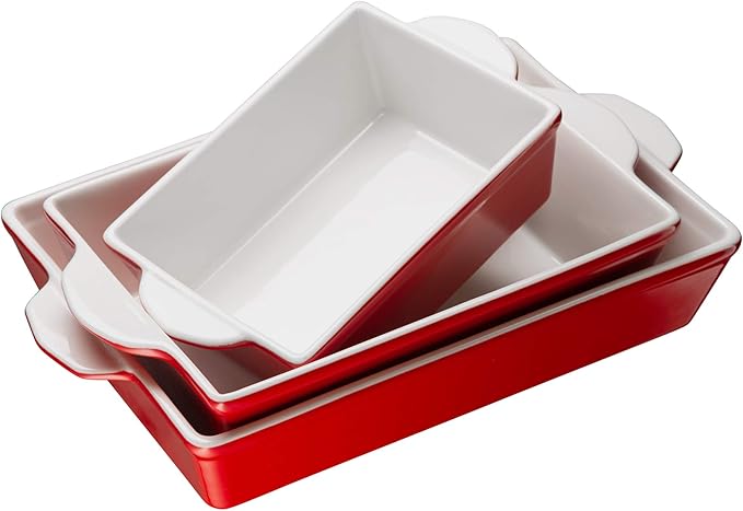 Kook Casserole Dish, Ceramic Baking Dish, Large Lasagna Pan Deep for Oven, 8.5 x 14, 11 x 7, 8 x 5