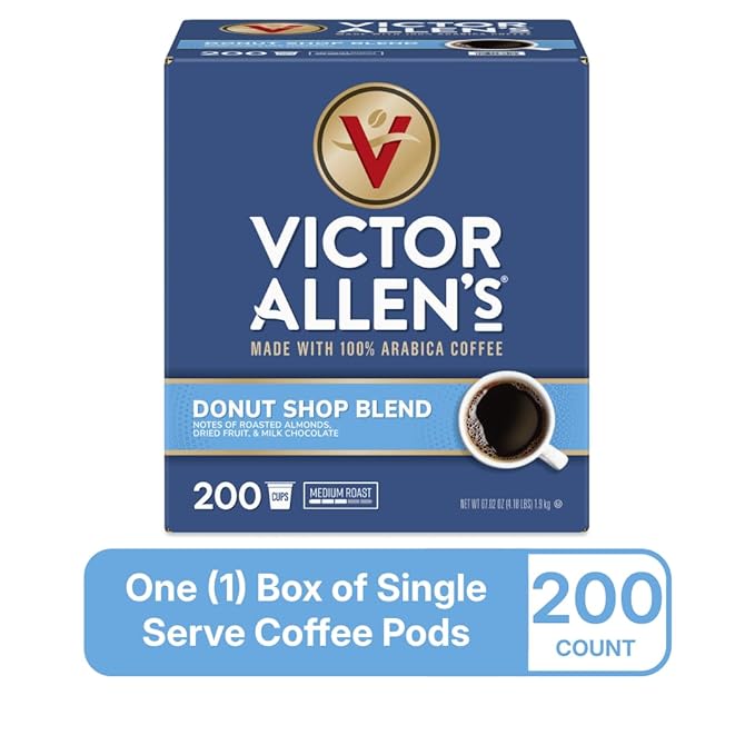 Victor Allen's Coffee Donut Shop Blend, Medium Roast, 200 Count, Single Serve Coffee Pods for