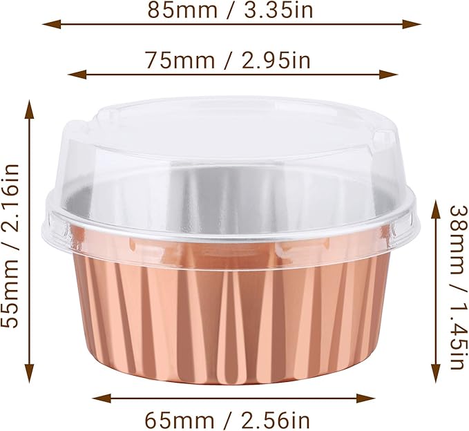 EUSOAR Disposable Foil Ramekins with Lids, 60pcs 5oz Cupcake Liners Aluminum Foil Baking Dessert