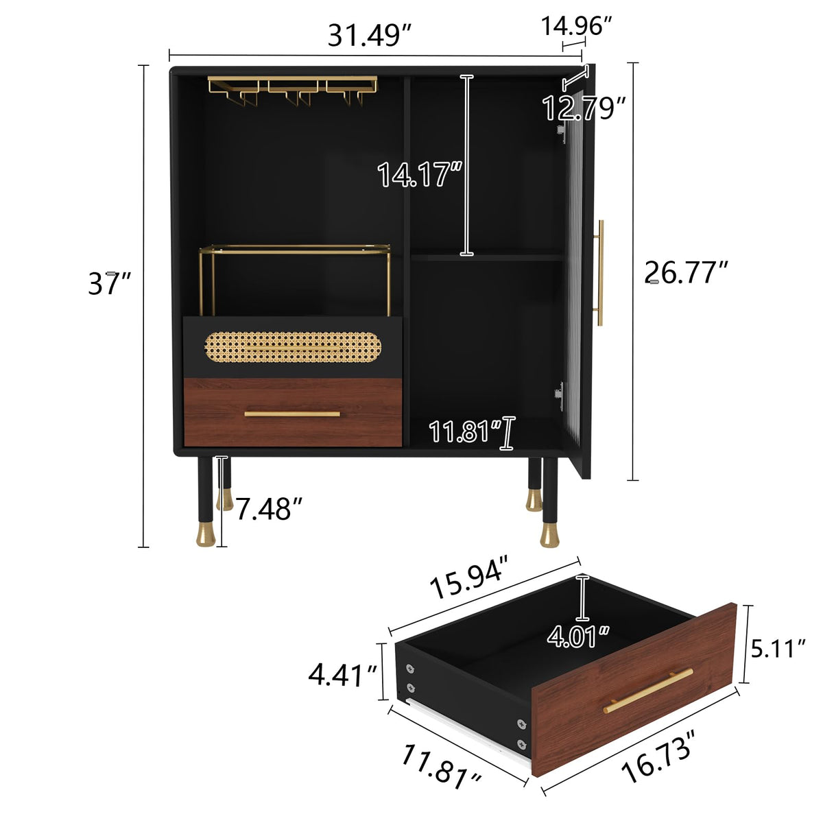 ARTPOWER Modern Coffee Bar Cabinet with Pull-Out Wine Storage, Black