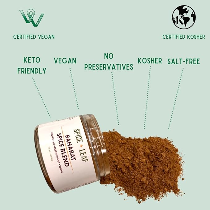 Premium Baharat Spice Blend by Spice + Leaf - Kosher, Vegan, Preservative Free Spice. Vegetarian