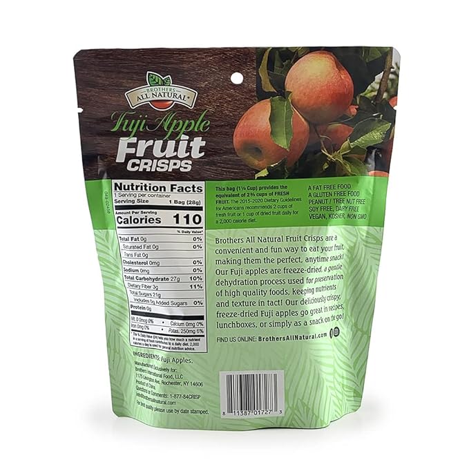 Brothers All Natural Freeze Dried Fruit Crisps, Fuji Apple, 1 Oz (Pack of 8), Made with 100% Fruit
