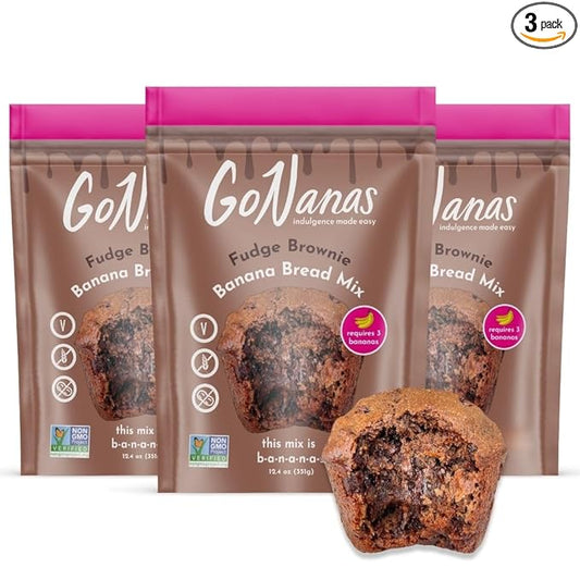 GoNanas Fudge Brownie Oat Flour Banana Bread Mix, Suitable for Plant Based Vegan Diets, Gluten Free