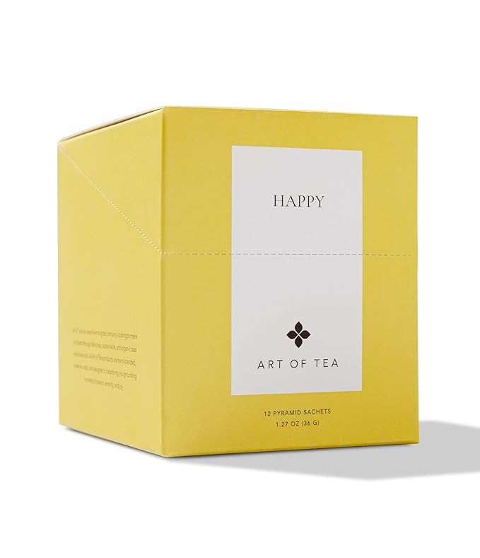 Art of Tea | Organic Happy Tea | 12 Eco Friendly Pyramid Tea Bags Sachet | Naturally Caffeinated