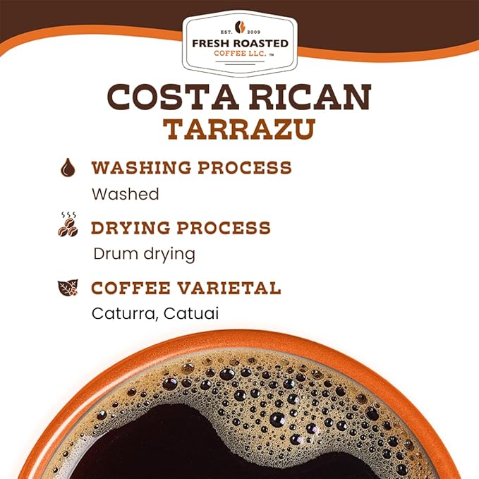 Fresh Roasted Coffee, 100% Costa Rican Tarrazu, 5 lb (80 oz), Medium Roast, Kosher, Whole Bean