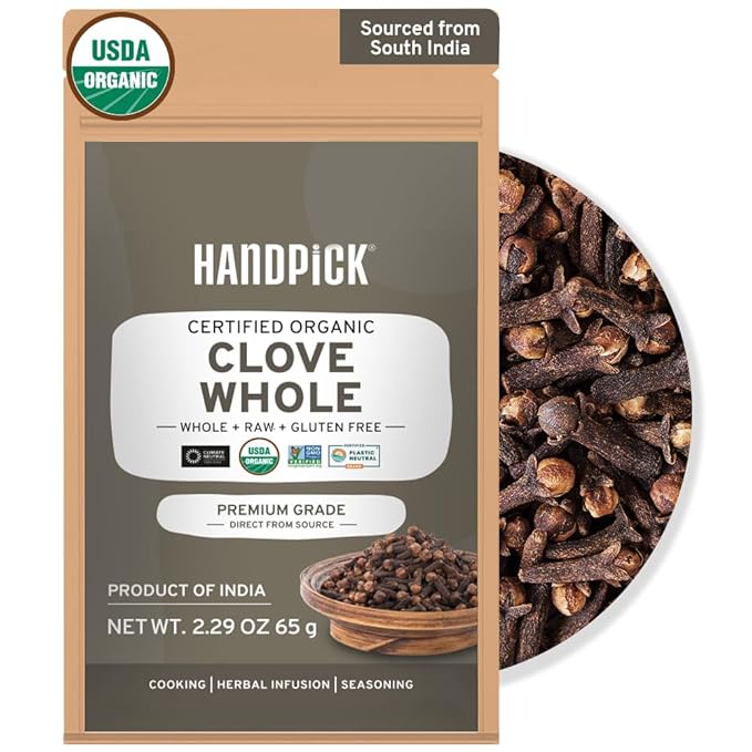 HANDPICK Organic Cloves Whole (2.3oz, 65g) Premium Cloves from South India | Packed in a Resealable