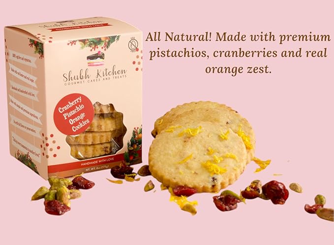 Cranberry Pistachio Orange Cookies- Holiday Gourmet Cookies, 100% Egg-Free & Vegetarian, Handmade