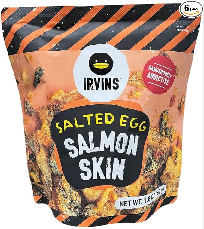 IRVINS Salted Egg Salmon Skin Chips Crisps | Premium Hand Cooked | Halal | High Protein |