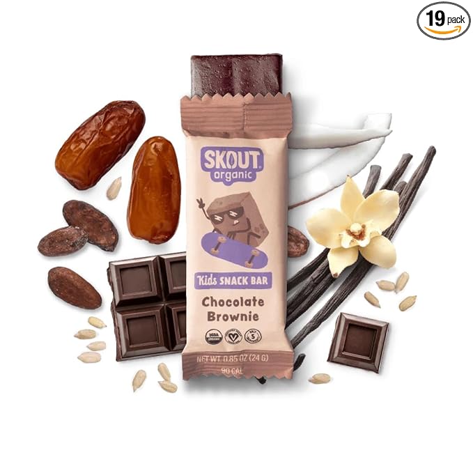 Skout Organic Chocolate Brownie Kids Snack Bars (18 Pack) | Organic Kids Snack Bars | School Snacks