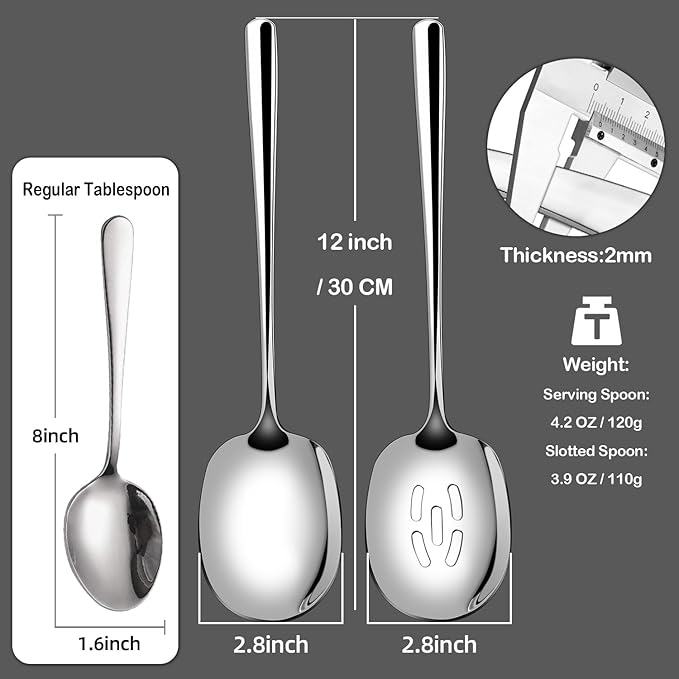 SOLEADER X-Large Serving Spoons Set, 12 Inch Slotted Spoon and Serving Spoon, Premium Spoons