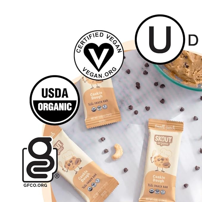 Skout Organic Cookie Dough Kids Snack Bars (18 Pack) | Organic Kids Snack Bars | School Snacks &