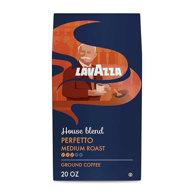 Lavazza Perfetto Ground Coffee Blend, Dark Roast, 20 Ounce, Value Pack, Caramel flavor with Dark