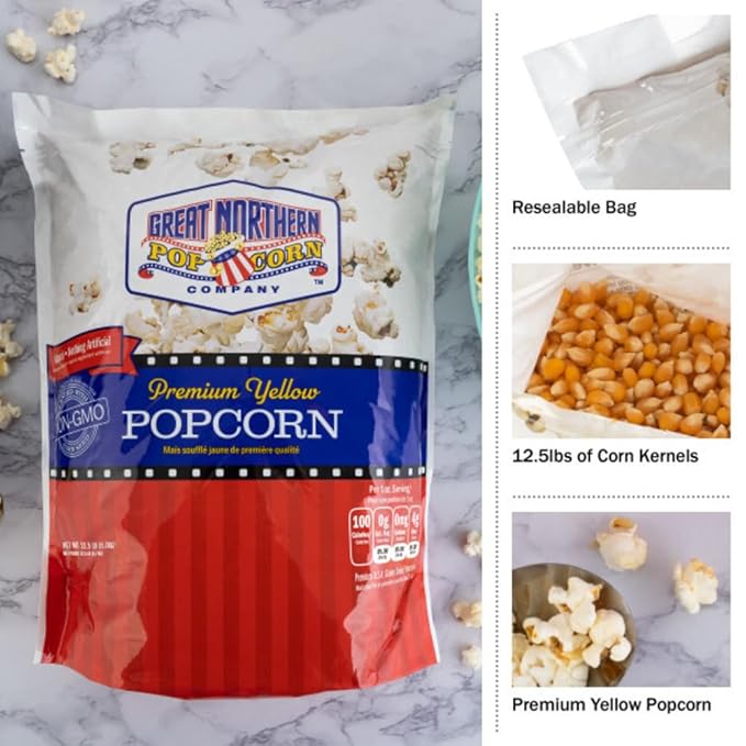 Premium Yellow Popcorn Kernels - 12.5lbs Resealable Bag of Gourmet Bulk Popping Corn for Microwave