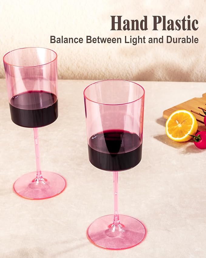 Ciaell 12 Pack Pink Plastic Wine Glasses - 14Oz Plastic Wine Glasses with Stem - Disposable Stemmed