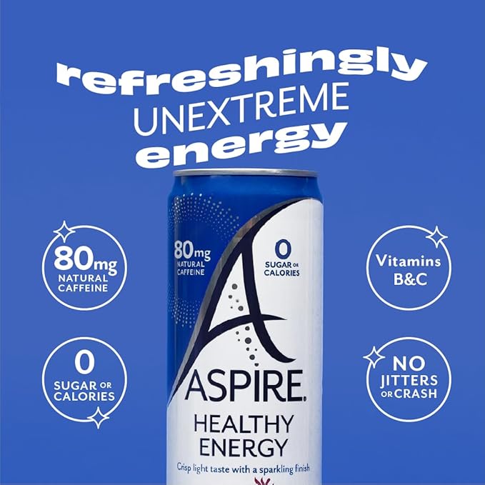 ASPIRE® Mixed Berry, Healthy Energy Drink 80mg Natural Caffeine, Zero Sugar No Carbs Keto Friendly