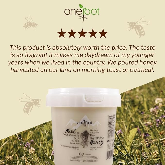 Oneroot 100% Canadian Flower Honey - Honey Wildflower Unfiltered, Unheated & Creamed, Nutrient Rich