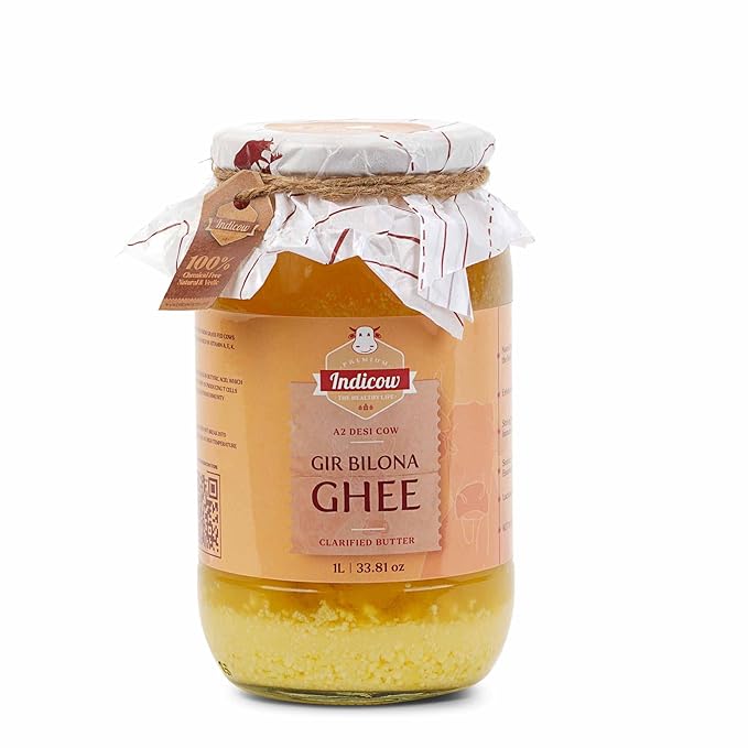 Indicow A2 Desi Cow Ghee, Clarified Butter| Grass Fed Cows | (1000ML(33.8oz), Gir Cow Ghee) Grass