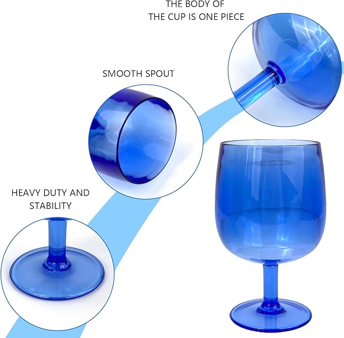 Yalin Set of 6 Unbreakable 12 oz Acrylic Plastic Wine and Water Tumbler Stackable Goblets. (Blue