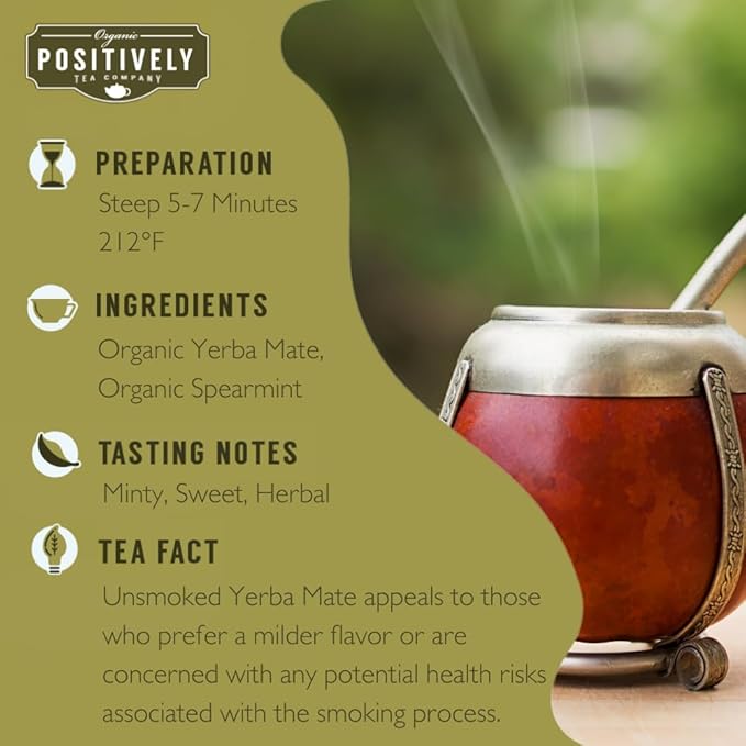 Organic Positively Tea Company, Minty Mate, yerba Mate Tea Bags, 100 Count, Eco-Friendly Tea Bags