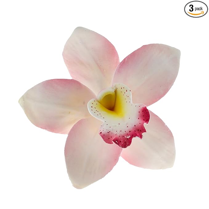 Global Sugar Art Cymbidium Orchid Sugar Cake Flowers, Pink, 3 Count by Chef Alan Tetreault