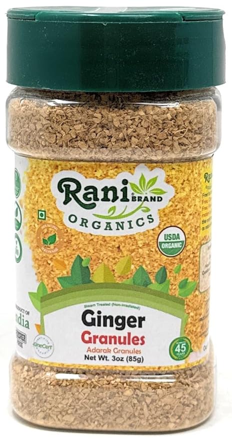 Rani Organic Granulated Ginger (Adarak Granules) 3oz (85g) PET Jar ~ All Natural | Gluten Friendly