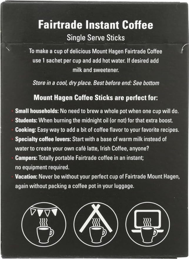Mount Hagen 25 Count Single Serve Instant Coffee Packets - 8 Pack | Organic Medium Roast Arabica