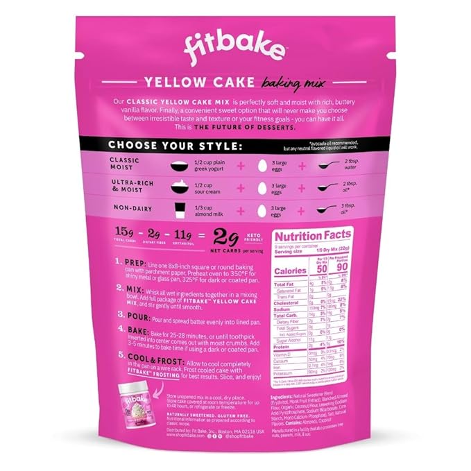 FitBake Yellow Cake Baking Mix | 2g Net Carbs Per Serving | Keto Friendly Low Carb Food | No Added