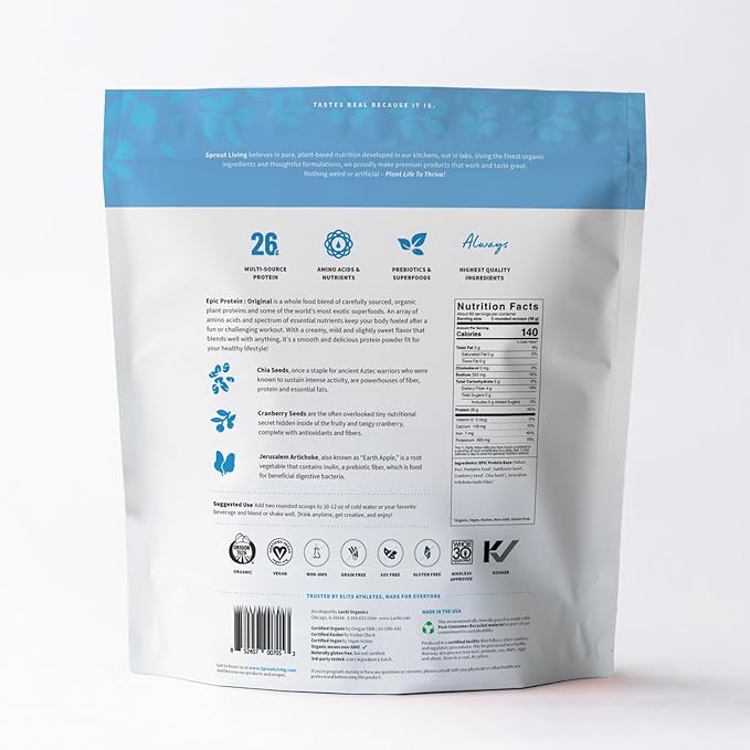 Sprout Living Plant Based Protein & Superfoods Powder, Original, Unflavored | Organic Protein