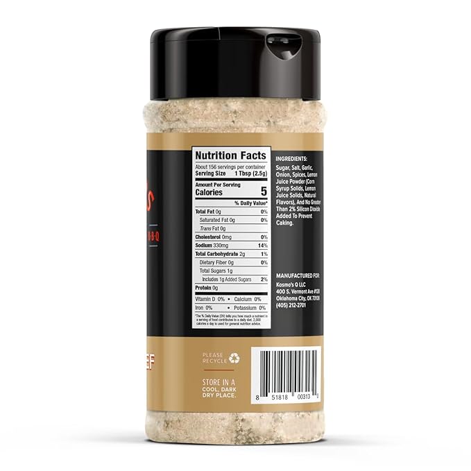 Kosmos Q Texas Beef Dry Rub, Steak Seasoning with Garlic, Onion, Lemon & Savory Spices for Steak