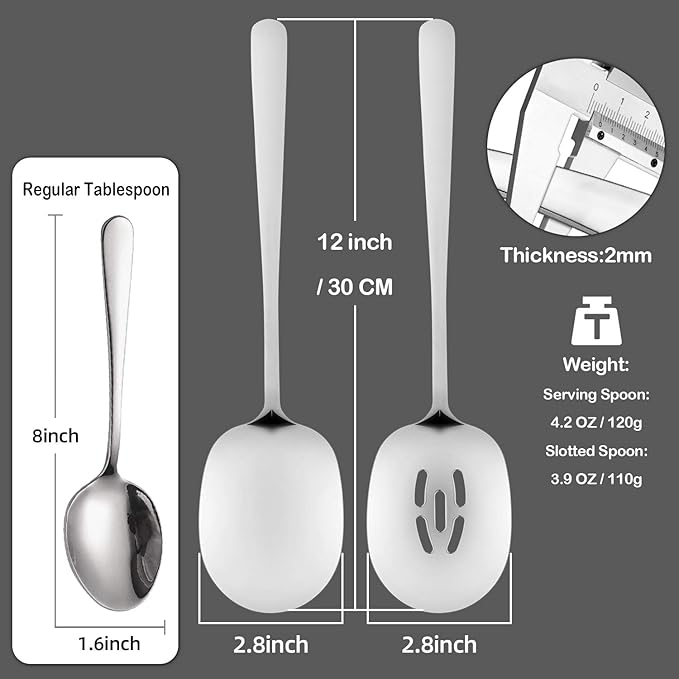SOLEADER Extra Large Serving Spoons Set, 12 Inch Slotted Spoon and Serving Spoon, Premium Spoons