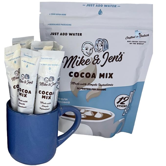 Mike & Jen's Hot Cocoa Mix Single Serve Sticks. 5 Simple Ingredients. 12 Servings
