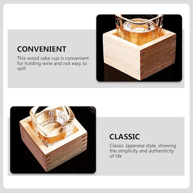 Sake Cup Wooden Box: Japanese Saki Cup Holder Box Square Drinkware Glasses Bottle Container for