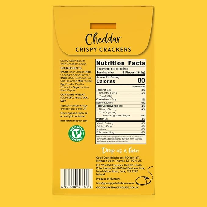 NEW! Good Guys Cheddar Crackers | Low Calorie Snacks |Tasty, Crispy, Healthy Cheese Crackers | 39