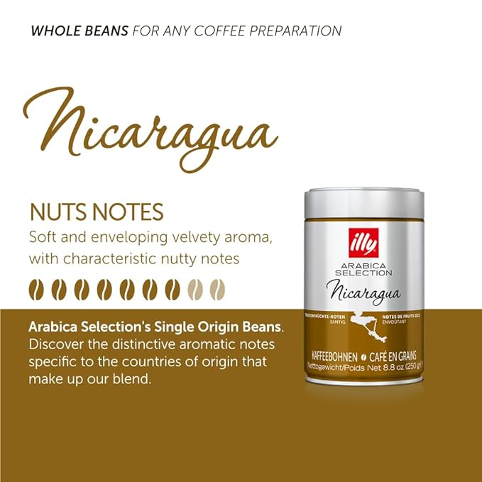 illy Arabica Selections Nicaragua Whole Bean Coffee, 100% Arabica Bean Single Origin Coffee, No